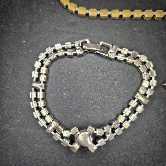 Vintage Parure Clear Rhinestone Jewelry Set Choker Bracelet Earrings Brooch - Picture 13 of 14